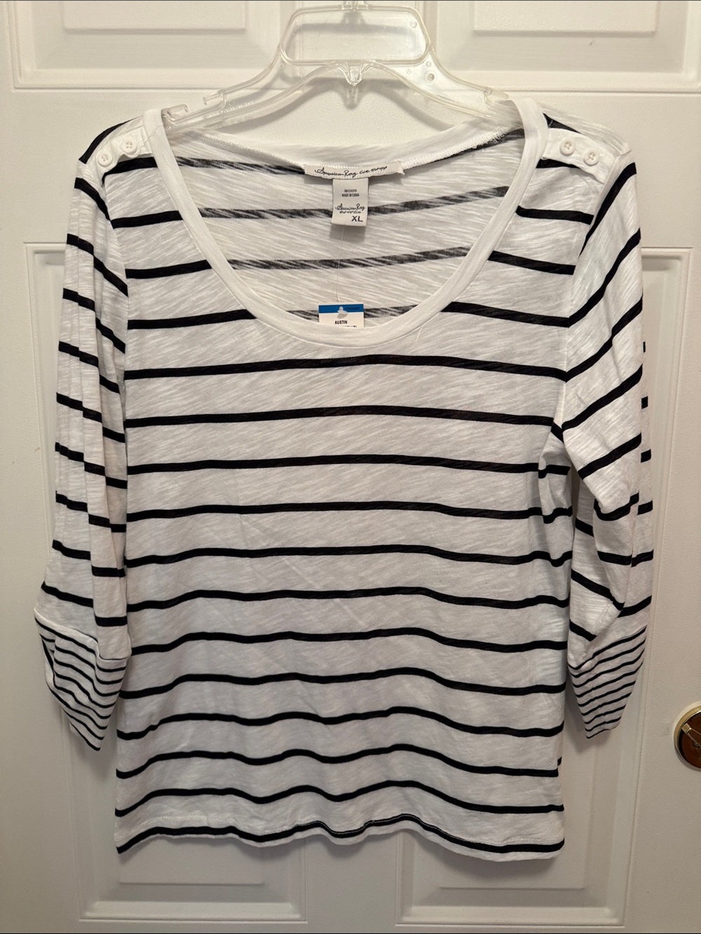 American Rag Three Quarter Sleeve Black and White Striped Top. XL. NWT